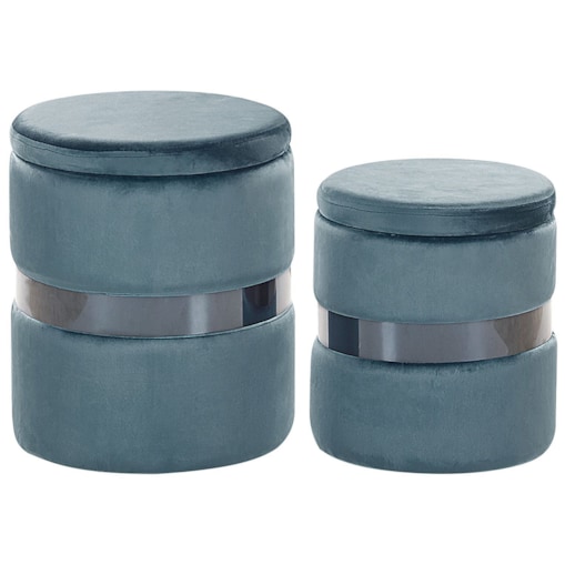 Zestaw 2 pufów ze schowkiem welurowy niebieski DORIS
