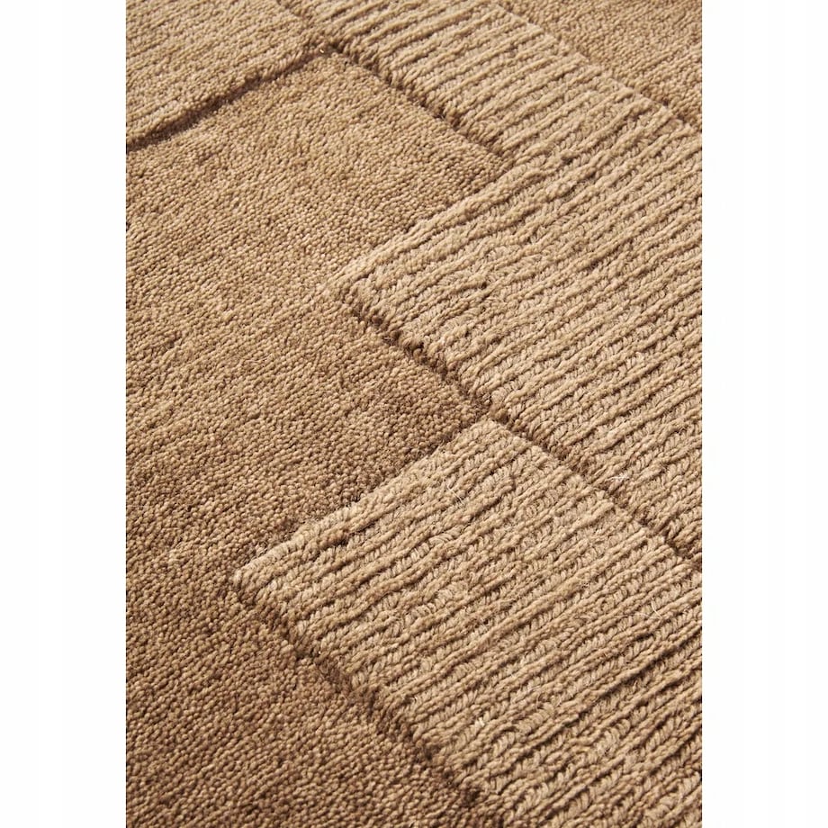 Dywan wełniany do salonu 80x150cm, brązowy nowoczesny wzór 3D