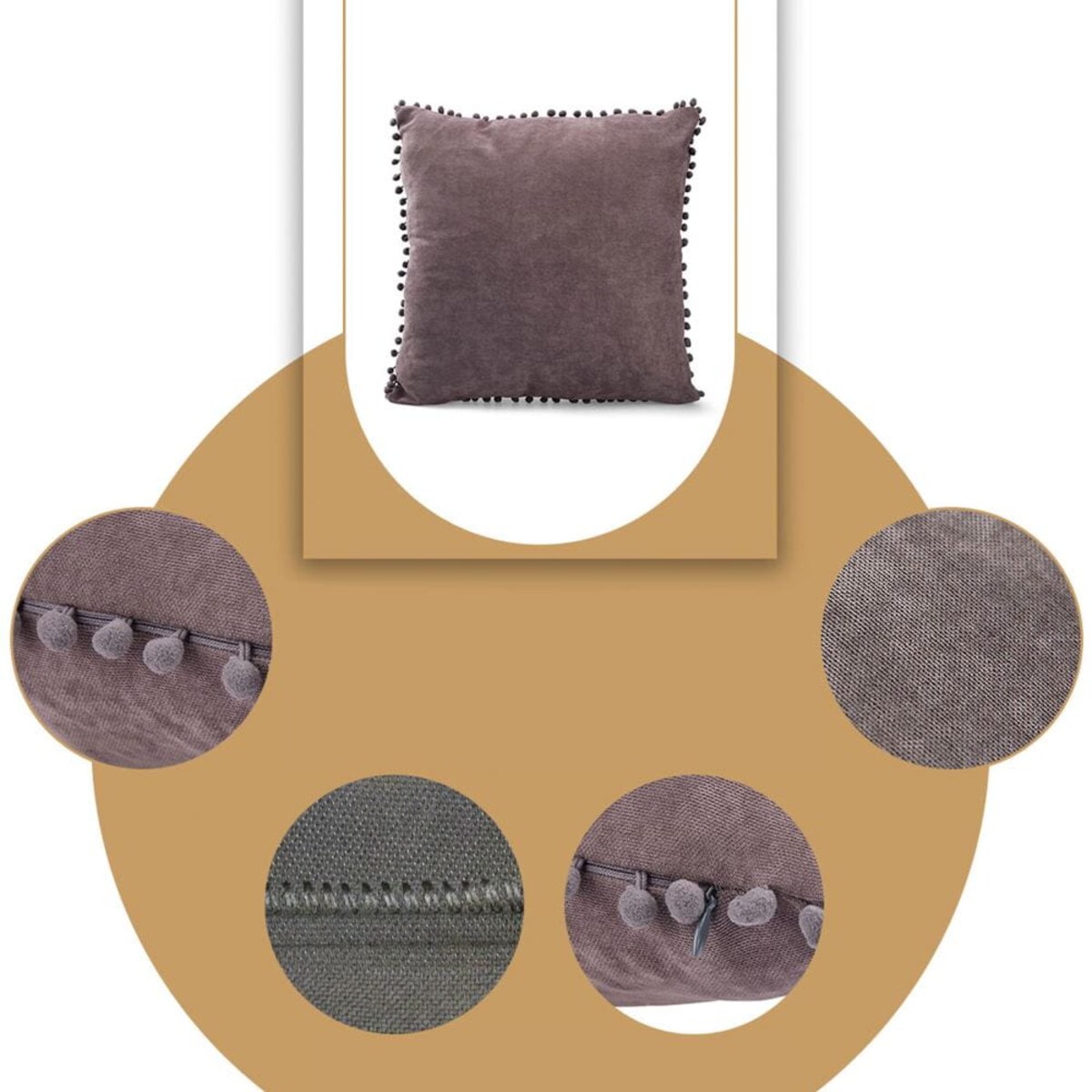 Poszewka dekoracyjna 45x45 szara, z pomponami