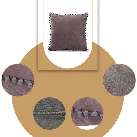 Poszewka dekoracyjna 45x45 szara, z pomponami