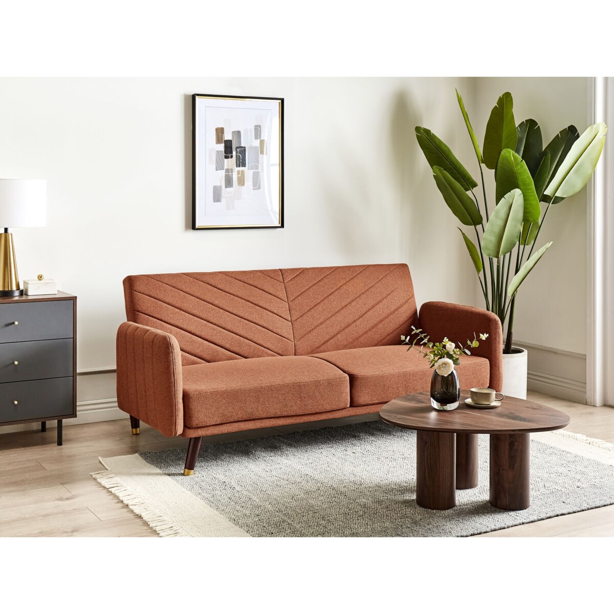 Sofa rozkładana SENJA Pomarańczowy Len syntetyczny