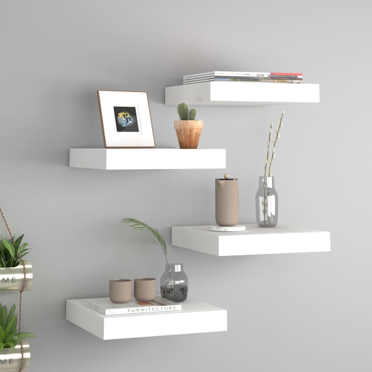 vidaXL Półki ścienne, 4 szt., białe, 23 x 23,5 x 3,8 cm, MDF