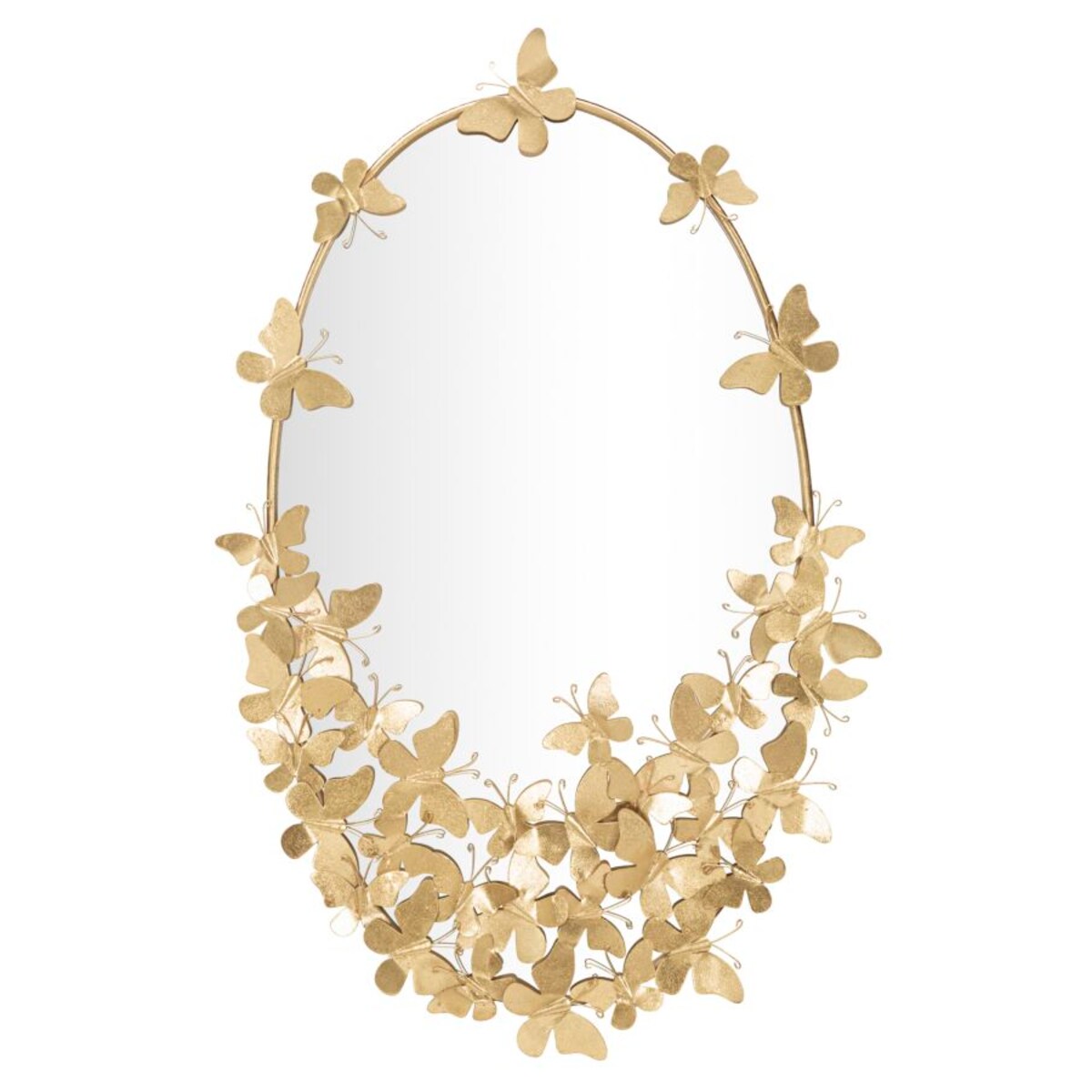 Lustro ścienne Oval Butterfly, kolor złoty, żelazo, 59 x 3 x 89,5 cm, kształt owalny, motyw: motyle, do salonu i przedpokoju, Mauro Ferretti