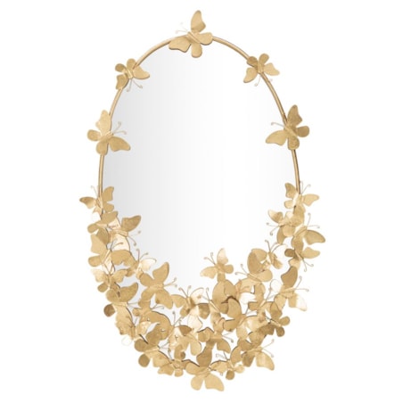 Lustro ścienne Oval Butterfly, kolor złoty, żelazo, 59 x 3 x 89,5 cm, kształt owalny, motyw: motyle, do salonu i przedpokoju, Mauro Ferretti