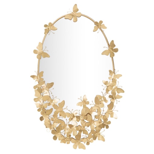 Lustro ścienne Oval Butterfly, kolor złoty, żelazo, 59 x 3 x 89,5 cm, kształt owalny, motyw: motyle, do salonu i przedpokoju, Mauro Ferretti