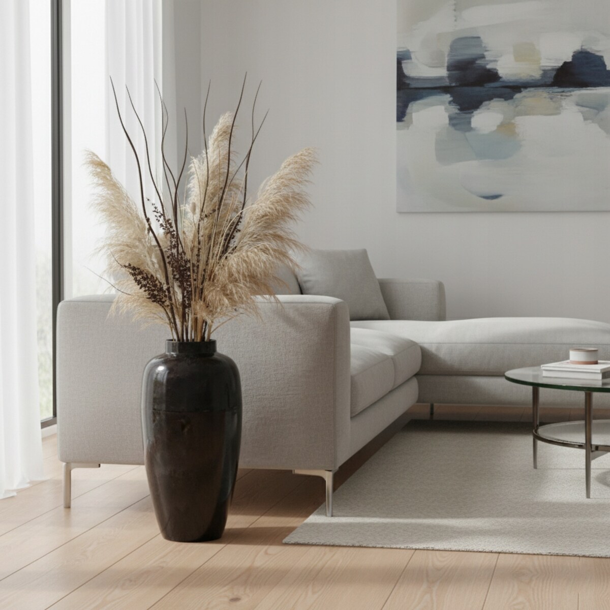 WAZON PODŁOGOWY DUŻY 40cm WYSOKI METALOWY LOFT SREBRNY POŁYSK DO SALONU