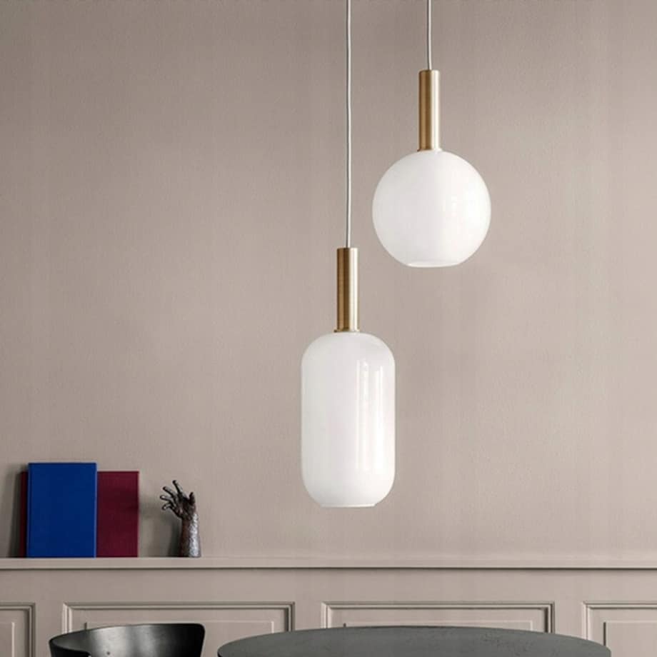 Lampa Wisząca Sufitowa Szklana Mleczna Złota Biała