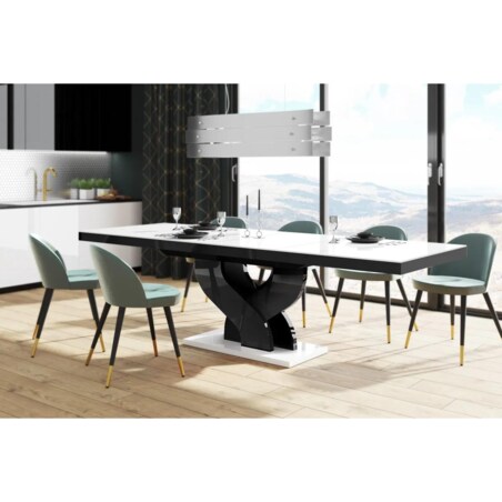 Stół rozkładany BELLA 160(256)x89 biały połysk/czarny połysk