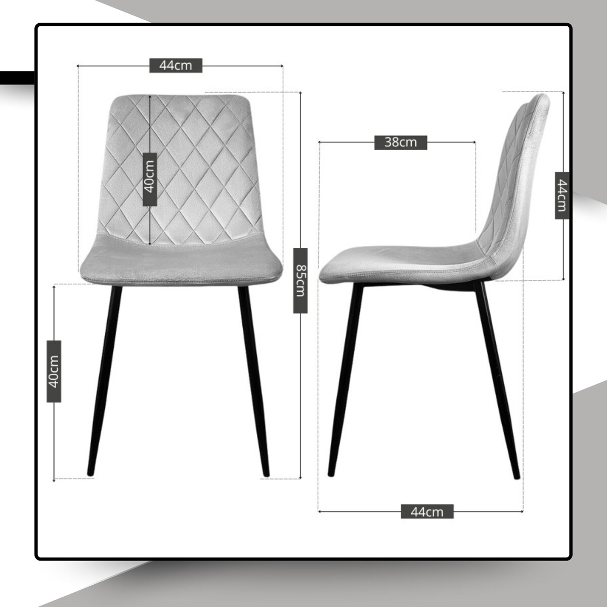 Krzesło szare tapicerowane pikowane welurowe nowoczesne wygodne velvet