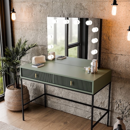 Toaletka MIDNIGHT ELITE z lustrem LED na stelażu, zielona