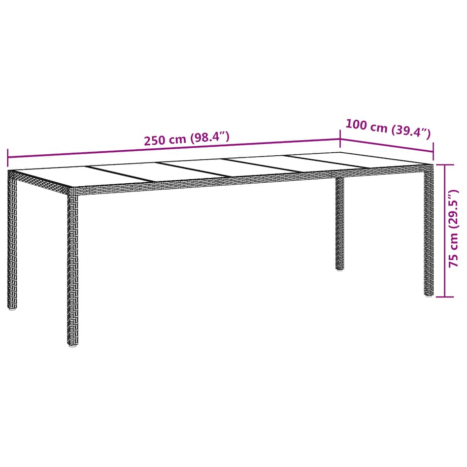 vidaXL Czarny stół do jadalni 250x100x75 cm Polirattan