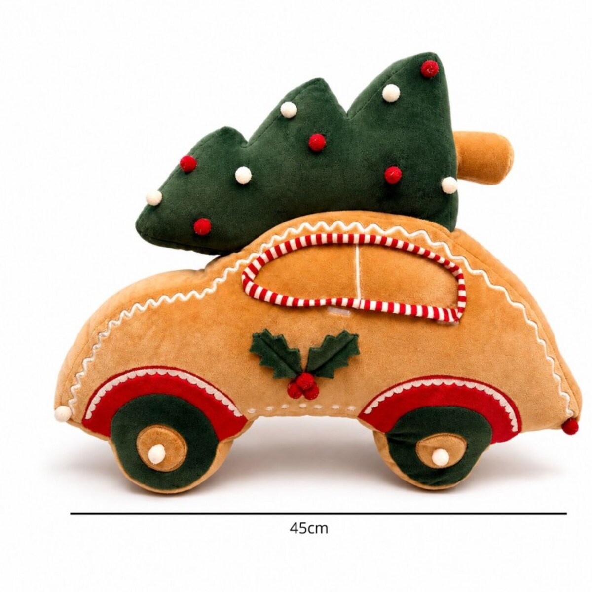 Poduszka w kształcie Świątecznego autka z choinką, piękna welurowa 45cm PDS30