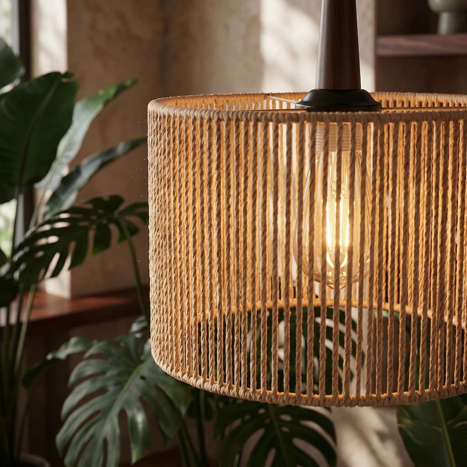 Lampa Podłogowa G156-1F Nature Czarny, Złoty, Metal, Drewno, Sznurek Jutowy