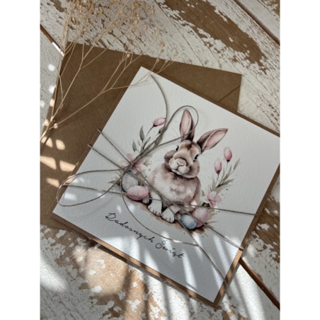 Ręcznie robiona kartka świąteczna wielkanocna na Wielkanoc zajączek wielkanocny