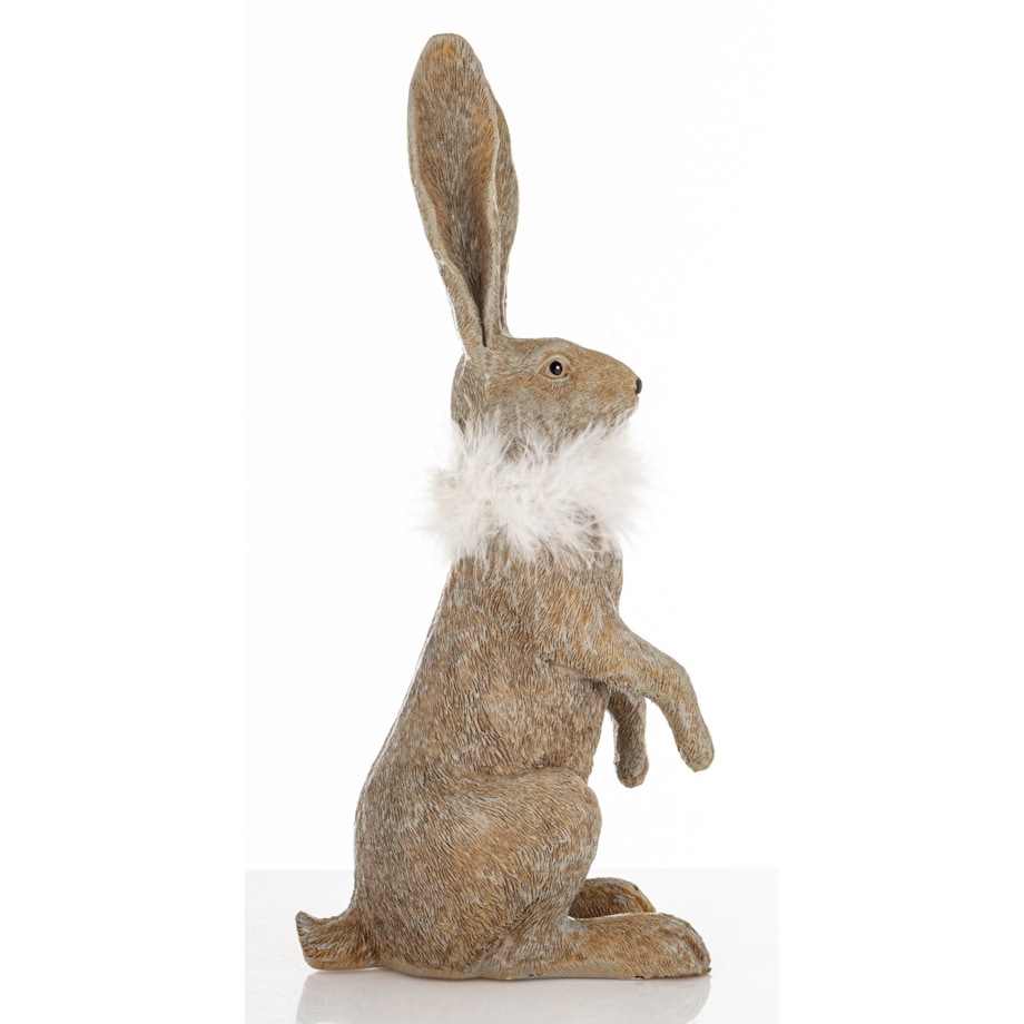 Dekoracja - zając szary 32x10x14,5 cm LONGORELA-3 i boa z piór