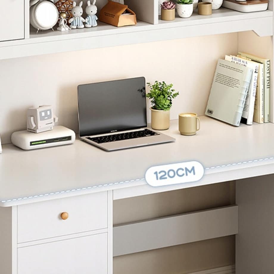 Biurko komputerowe białe loft stolik z regałem 120 cm