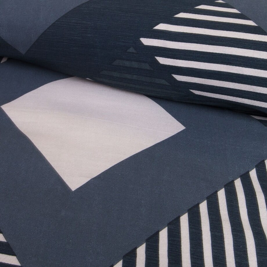 Pościel satyna bawełniana 160x200 Satynlove granatowo kremowy geometryczny wzór