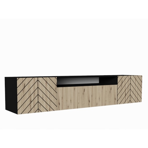 Szafka RTV IGO 200 cm wisząca,do salonu, wzór jodełka- artisan+czarny