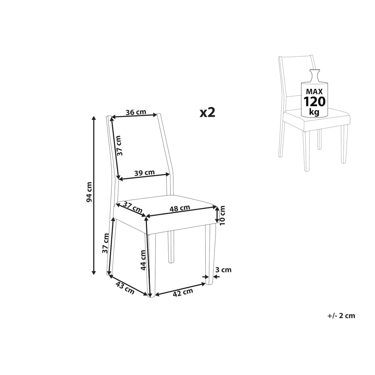 Zestaw 2 krzeseł do jadalni drewniany ciemny z szarym ELMIRA