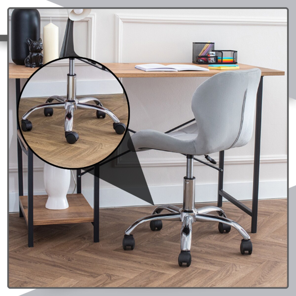 Krzesło biurowe fotel obrotowy welurowy szary pikowany