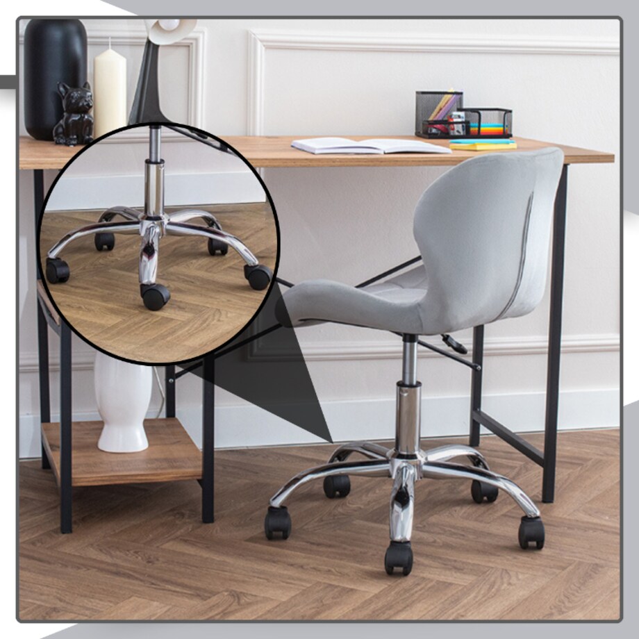 Krzesło biurowe fotel obrotowy welurowy szary pikowany