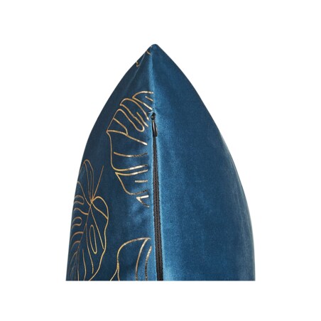 2 welurowe poduszki dekoracyjne w liście 45 x 45 cm niebieskie MONSTERA