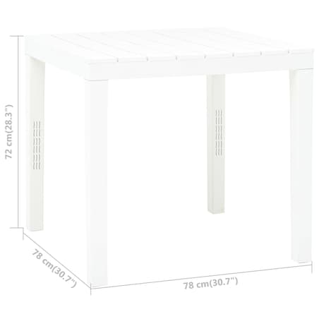 vidaXL Stół ogrodowy, biały, 78 x 78 x 72 cm, plastikowy