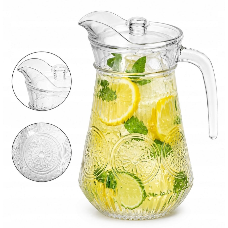 Dzbanek Szklany 1,2L z Pokrywką Do Wody Soku Lemoniady napojów WZORZYSTY