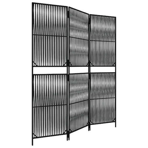 vidaXL Parawan 3-panelowy, czarny, polirattan
