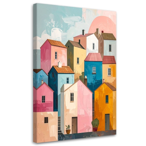 Obraz do pokoju dziecka nastolatka salonu, Abstrakcyjne kolorowe pastelowe miasto 60x90 cm