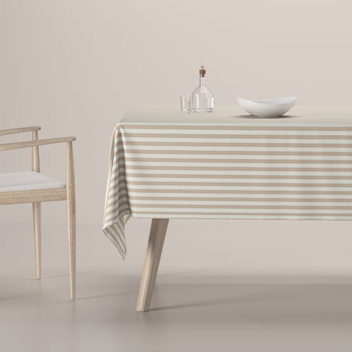 Obrus prostokątny 130 x 210 cm beżowo-białe pasy (1,5cm)