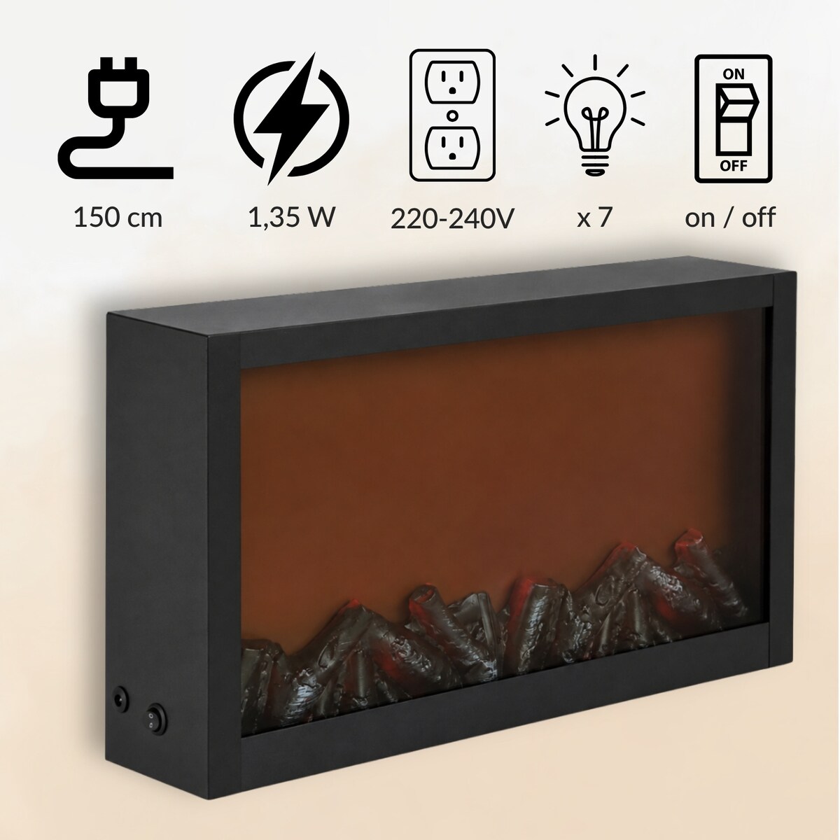 Kominek dekoracyjny LED, metalowy, 10 x 41 x 25 cm, kolor czarny
