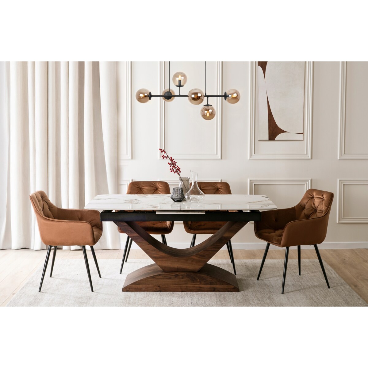 Krzesło Tapicerowane Welurowe Do Salonu Jadalni Kuchni Rudy MODESTO