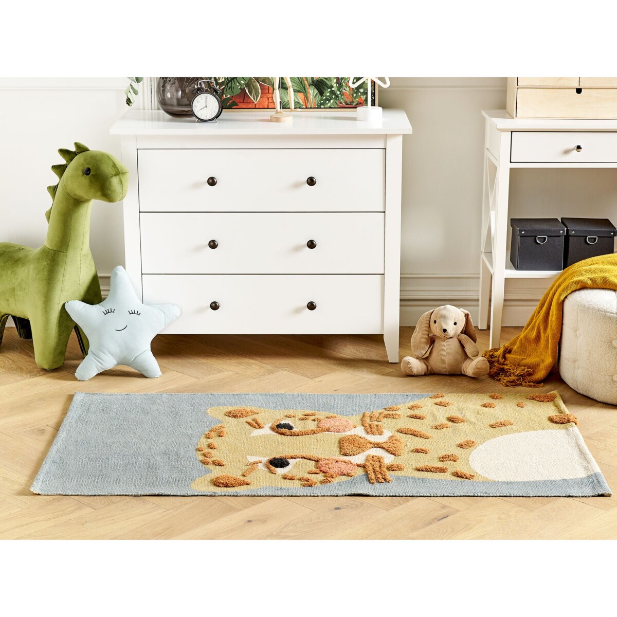 Dywan dziecięcy bawełniany motyw lamparta 80 x 150 cm żółto-szary TANGSE