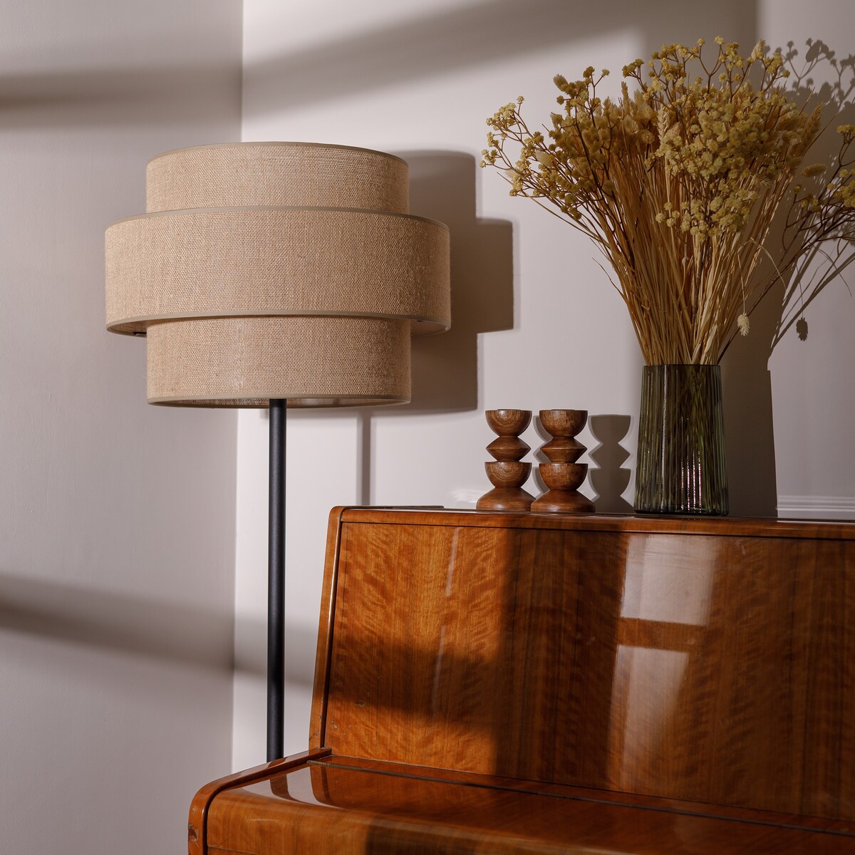 Lampa podłogowa TK Lighting CALISTO JUTA 5405 czarna/juta E27 155 cm do salonu sypialni nowoczesna naturalna