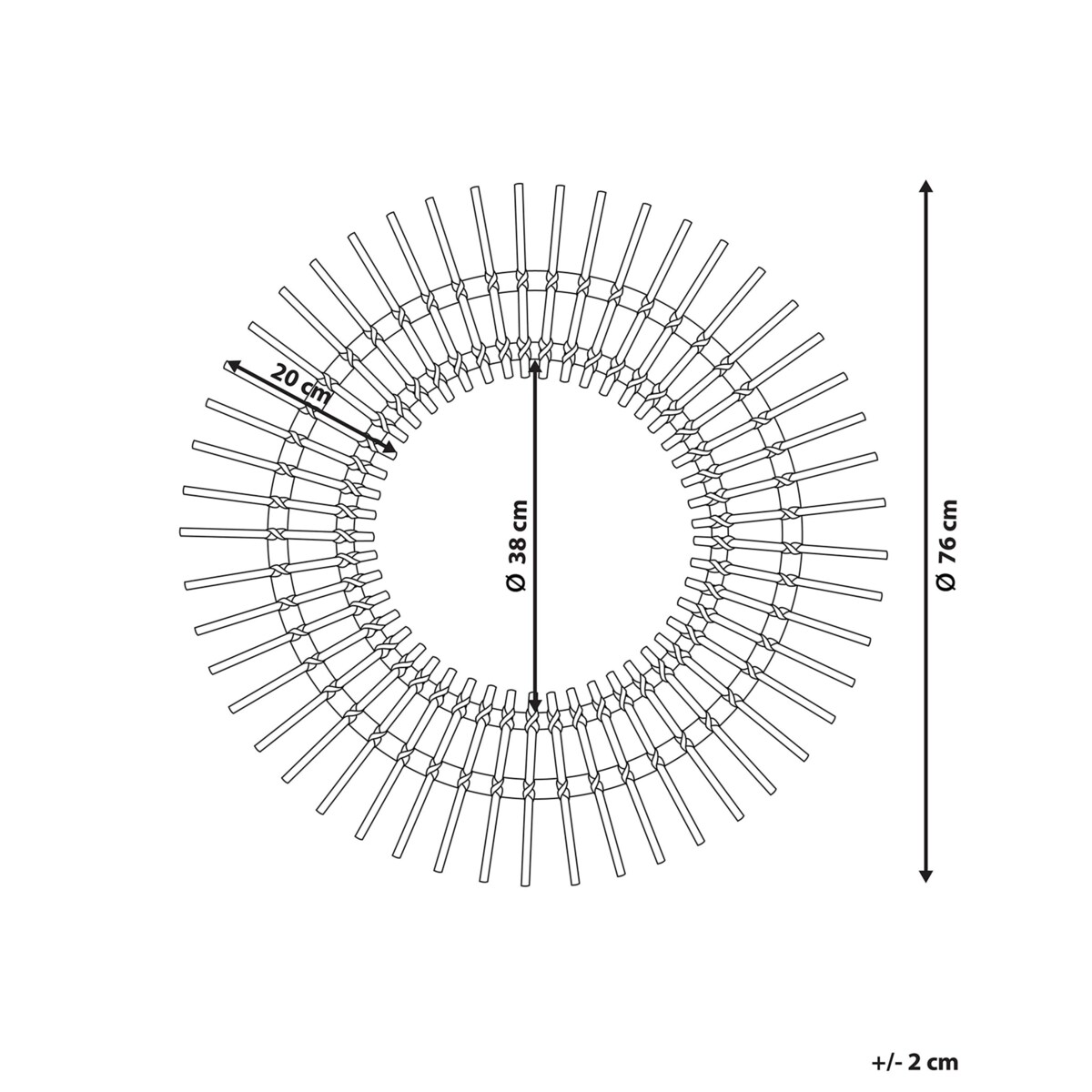 Rattanowe lustro ścienne słońce ø 76 cm brązowe STENEN