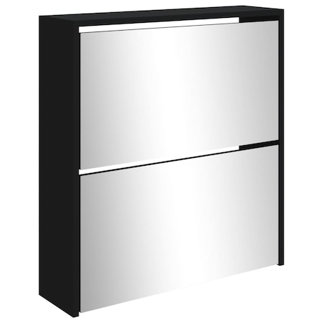 vidaXL Szafka na buty z lustrem i 2 szufladami, czarna, 63x17x67 cm