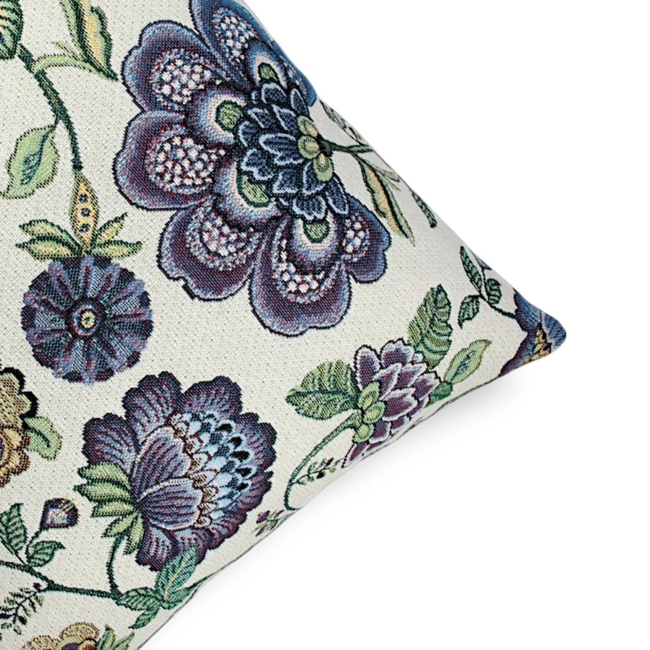 Poduszka gobelinowa w kwiaty 45x45 Kwiaty Folk Indygo