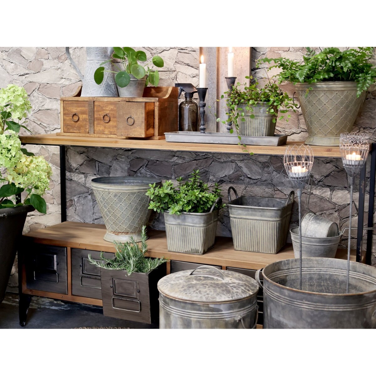 Konsola industrialna drewniano-metalowa 6 szuflad