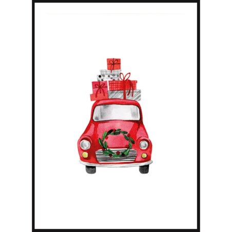 Poster Story, Plakat, Obraz - Czerwony Samochód z Prezentami, wymiary 60 x 84 cm