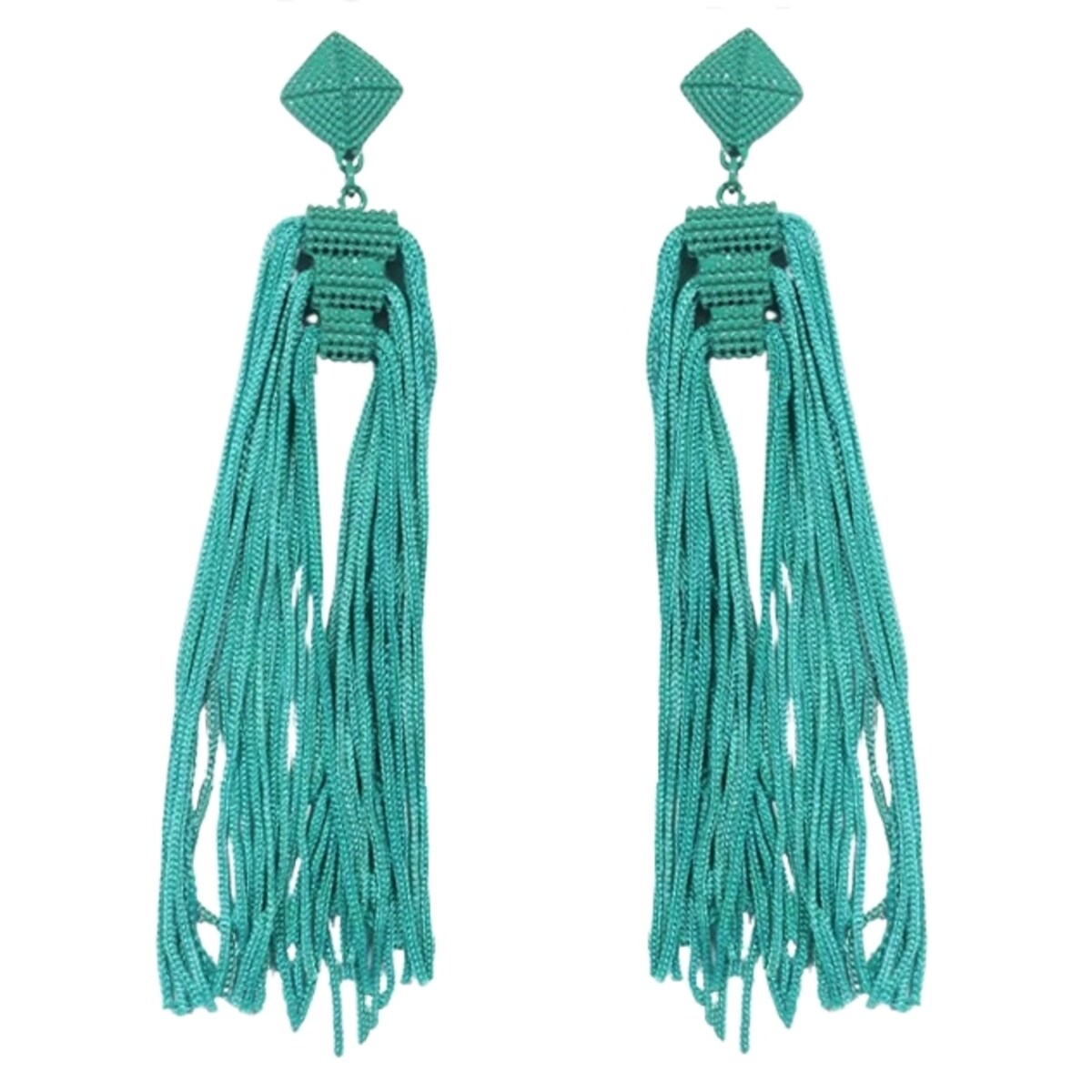 Długie morskie kolczyki akrylowe na imprezę BOHO sztyfty z nitkami zielone