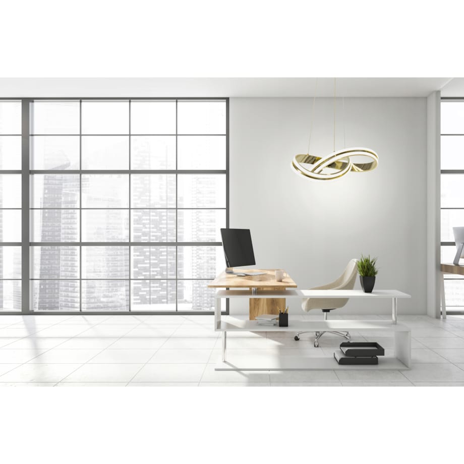 Lampa Sufitowa Wisząca Metal Ring Gold Led + Pilot