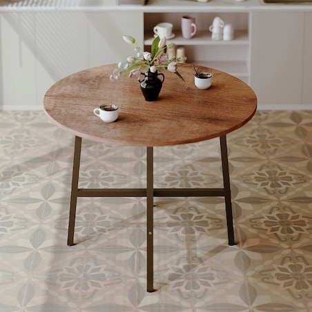 Stolik kawowy ława industrialny okrągły do salonu retro brąz loft vintage