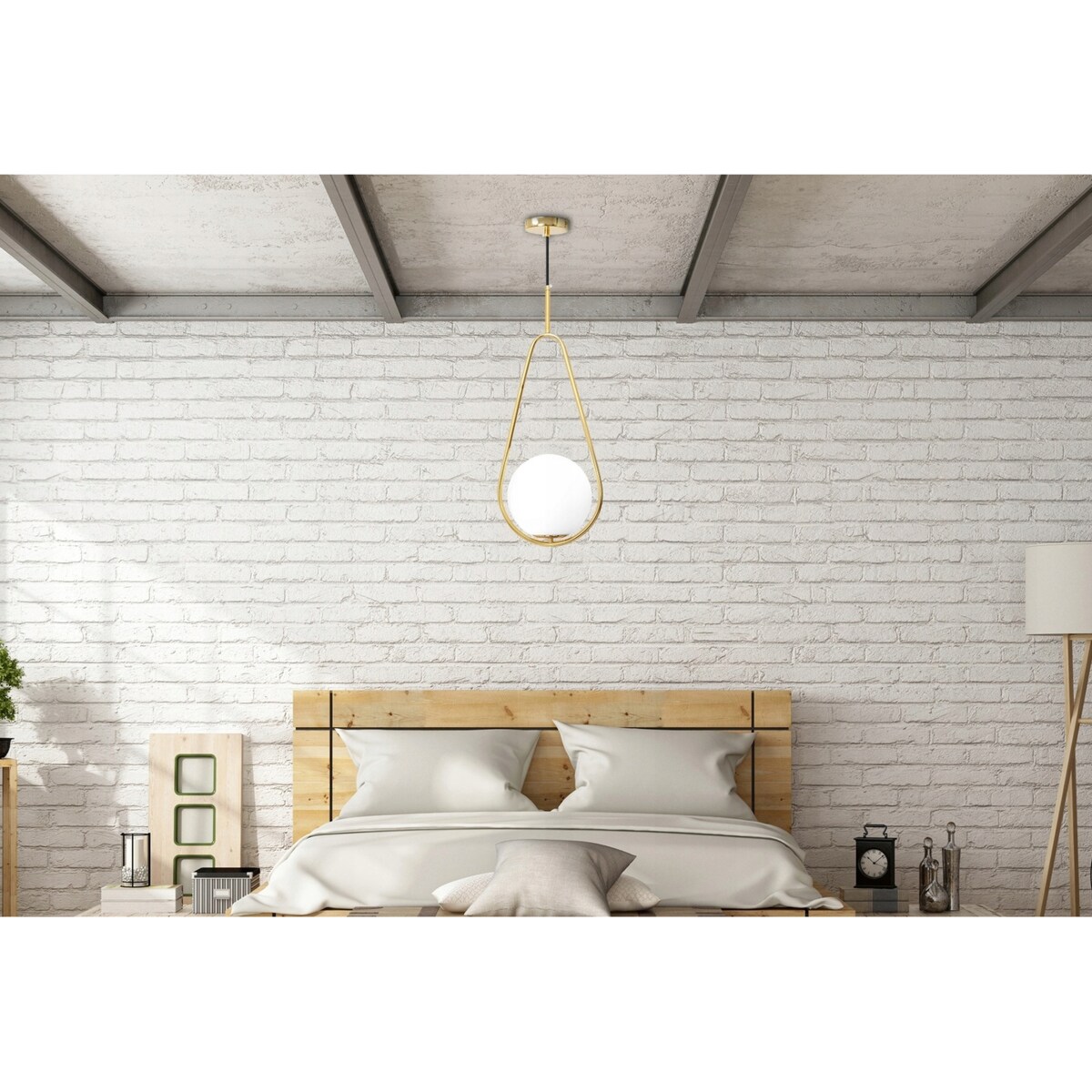 Lampa Sufitowa Wisząca Szklana Kula Biała Złota