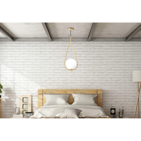 Lampa Sufitowa Wisząca Szklana Kula Biała Złota