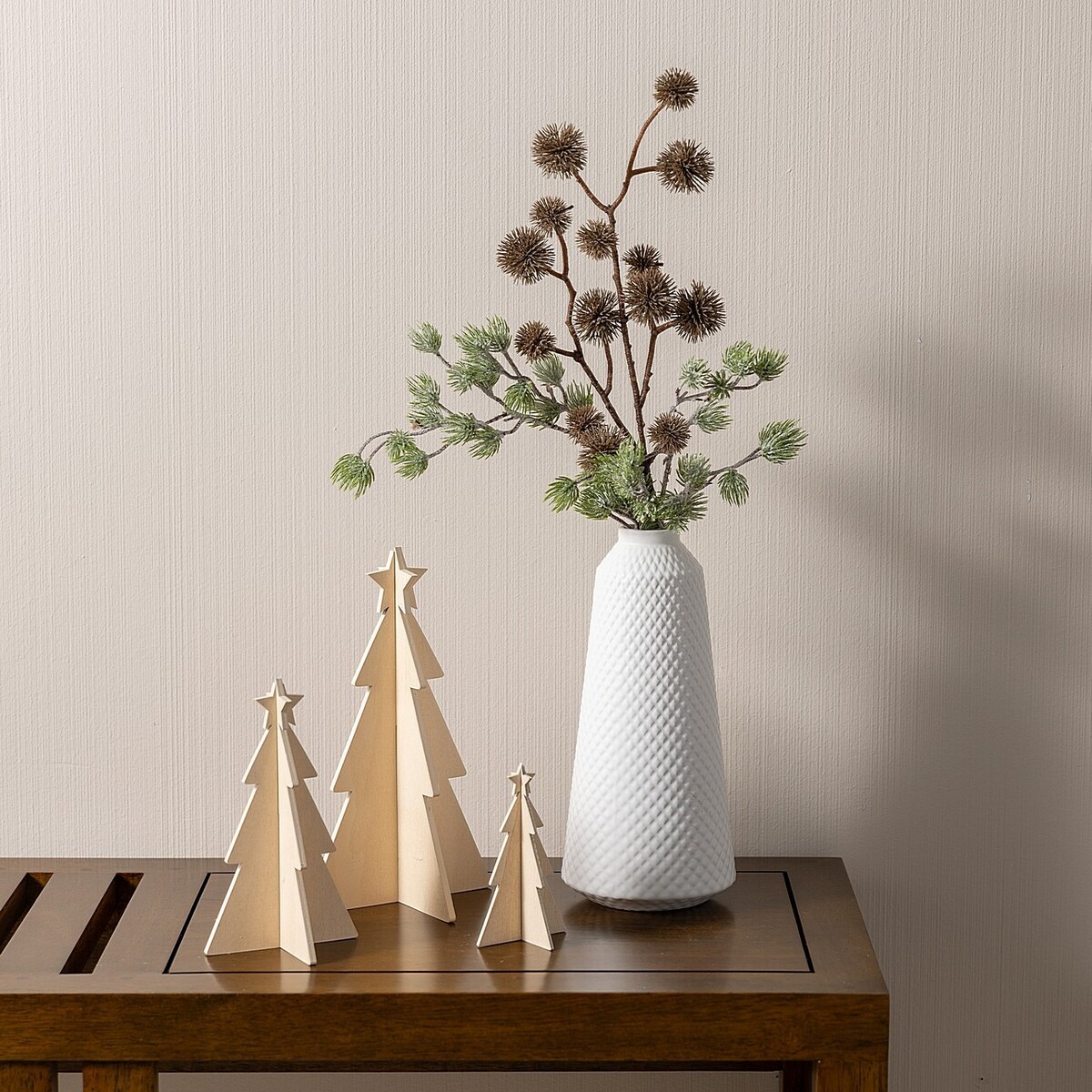 Dekoracja Rustic Trees 3 szt. natural boże narodzenie, święta, świąteczne, beżowy, 14/10/7x25/18/12 cm