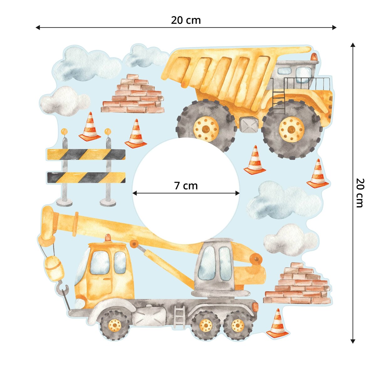 Naklejka Pod Włącznik Do Pokoju Chłopca Chmurki Maszyny Wywrotki Styl Boho 20x20cm