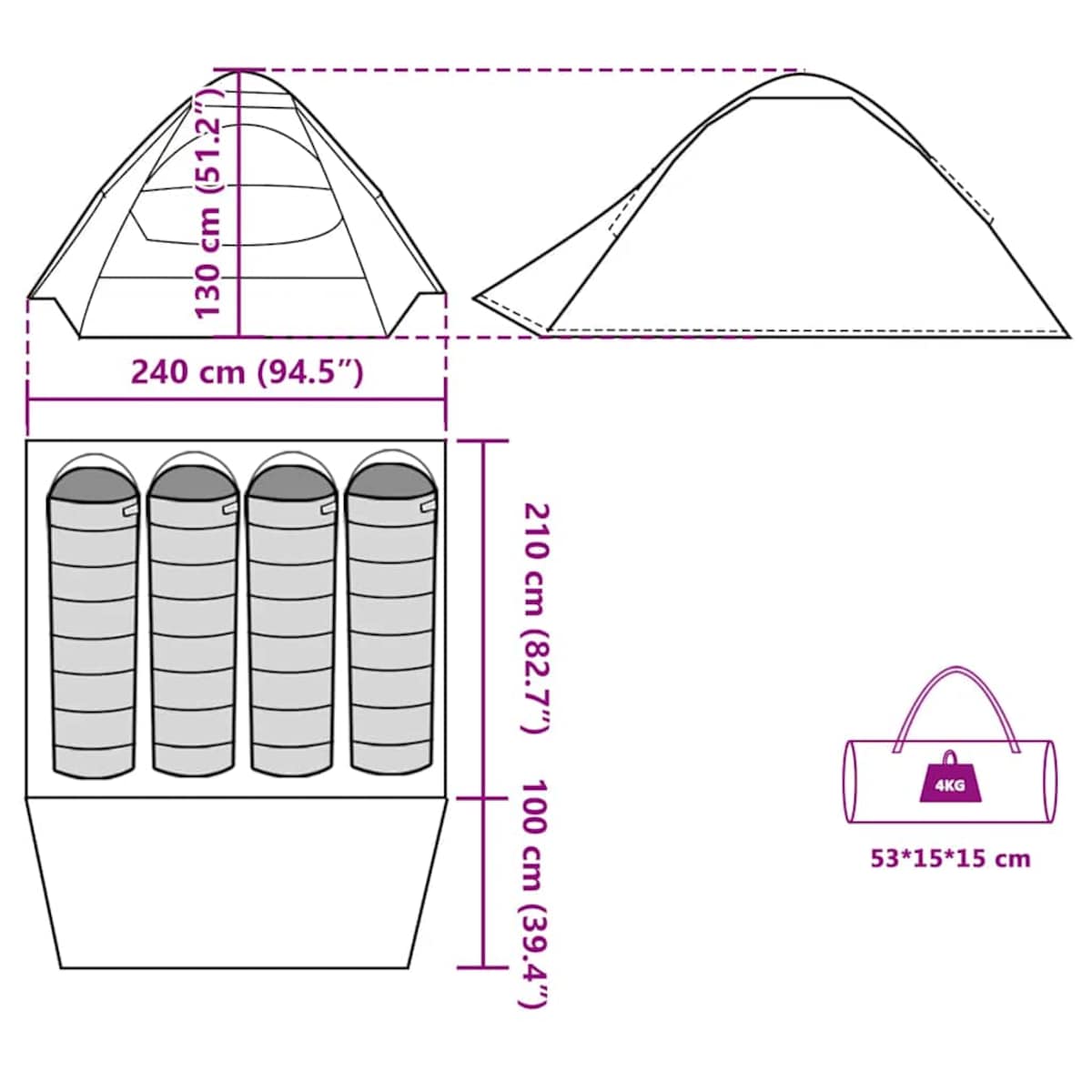 vidaXL Namiot turystyczny, kopułowy, 4-os., niebieski, wodoszczelny