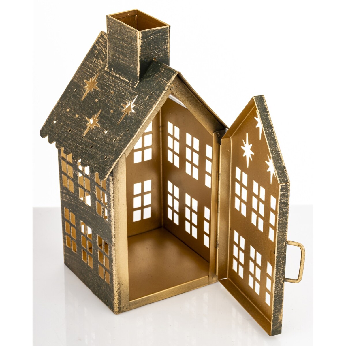 Dekoracja - metalowy domek 20x11,5x10 cm z gwiazdkami MIHNU