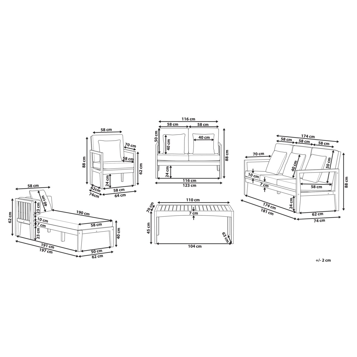 Zestaw ogrodowy drewniany 7-osobowy szary PATAJA